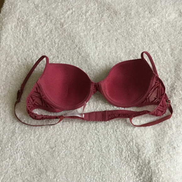Vintage 90s Victoria's Secret Red Bra Underwire V Patterned - Sz 36A - Picture 2 of 8